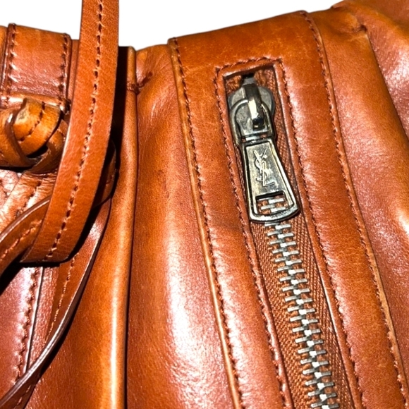 Yves Saint Laurent Rive Gauche Vintage Cognac Leather Curved  Hobo Shoulder Bag - Picture 3 of 16